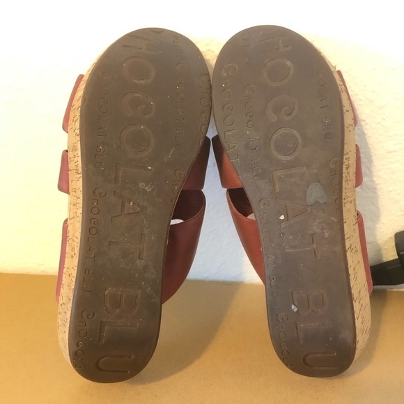 CHOCOLAT BLU Morgan Wedge Sandals Women's Size 7.5 Triple Band Leather Platform - Picture 5 of 10